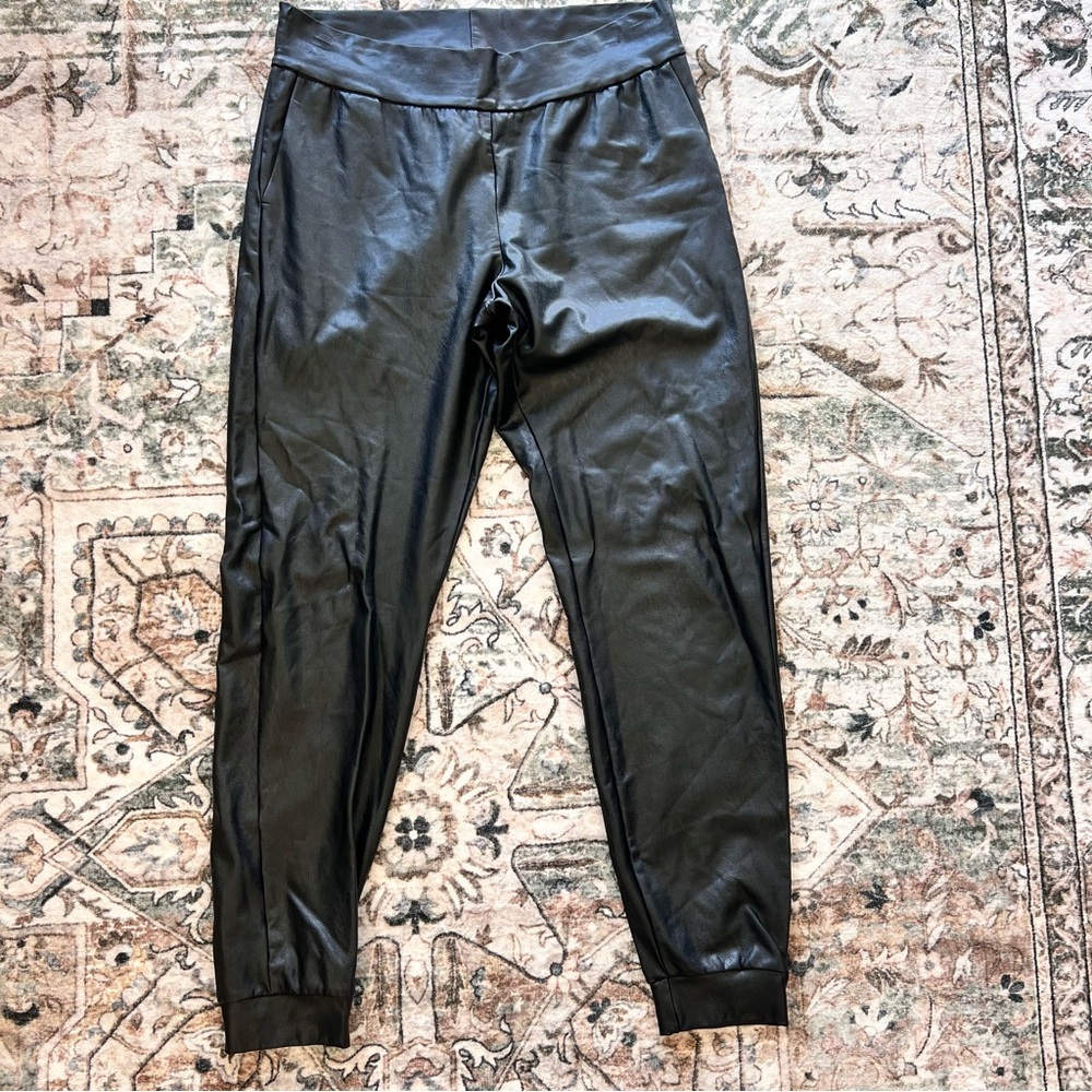 Commando Black Faux Leather Jogger Leggings- Size M- Like New